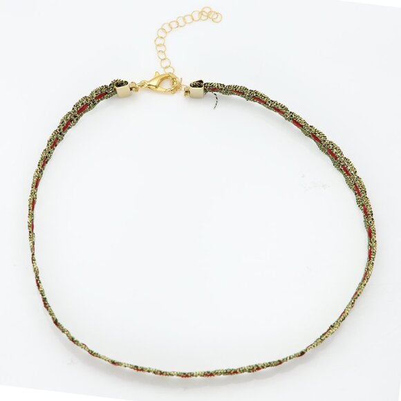 Gold Tone Lace Choker - Adjustable Choker 12.5' - 15' inch Red and Gold choker - Picture 5 of 11